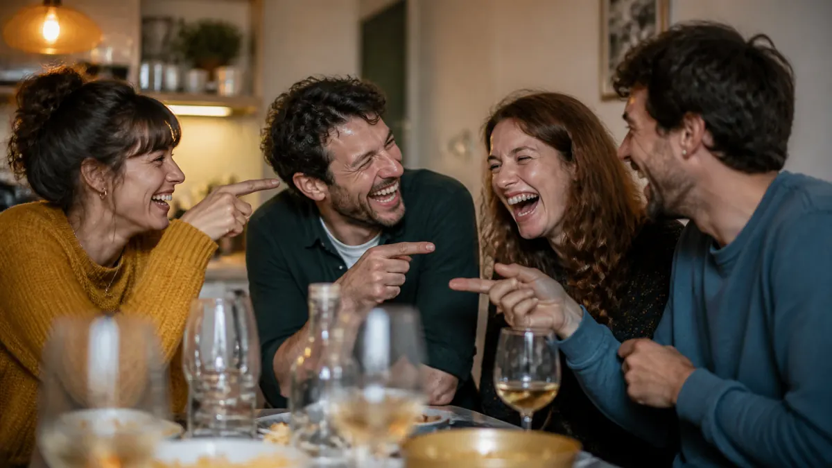 Amis riant après un vote amusant