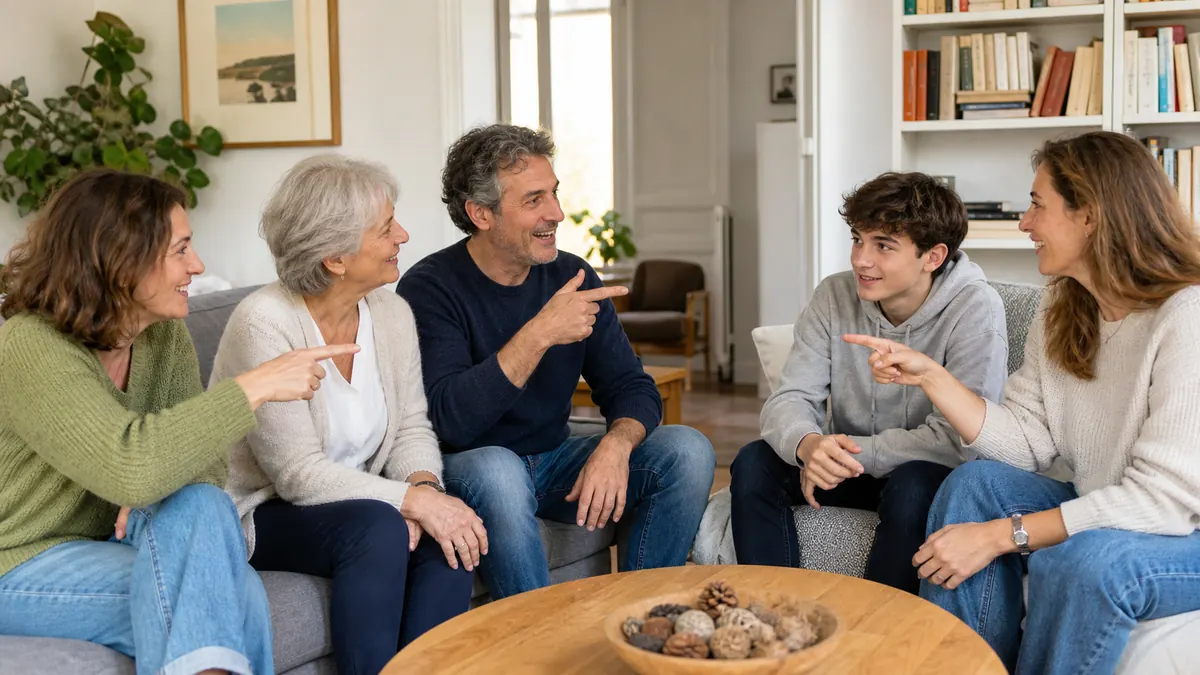 Famille européenne jouant ensemble dans un salon