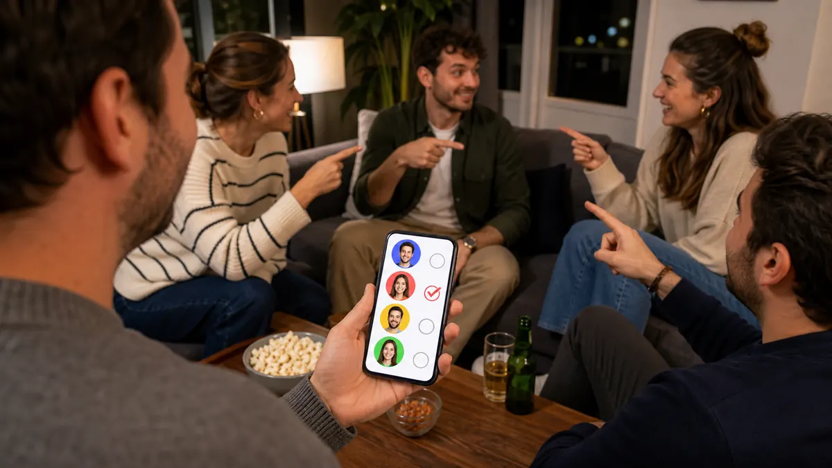 Amis jouant à Qui est le plus sur un téléphone
