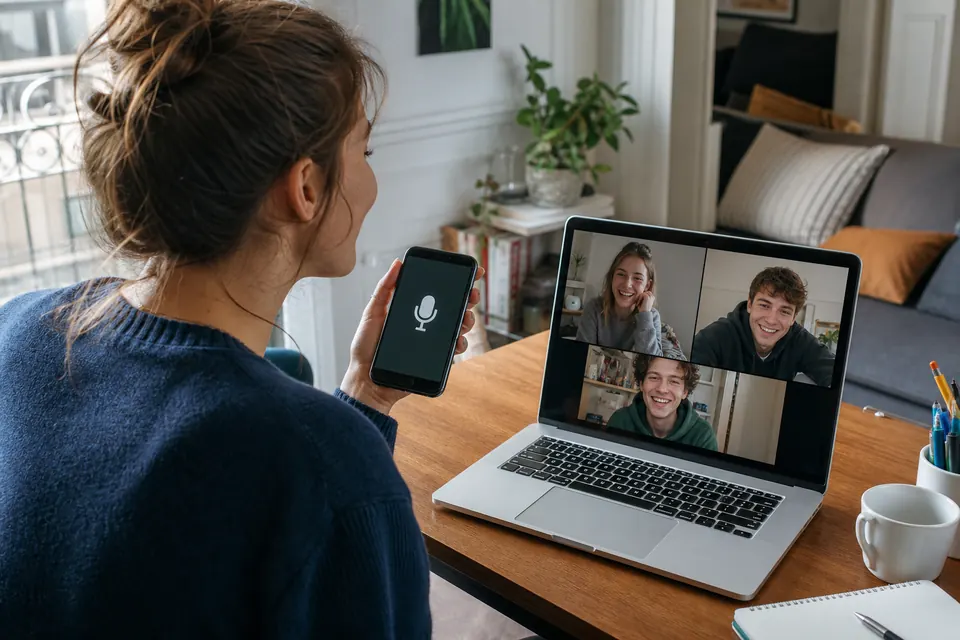 Amis jouant à Action ou Vérité par messages vidéo