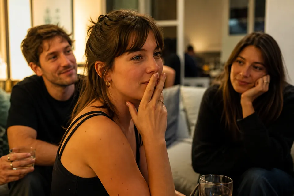 Joueuse hésitant avant une réponse gênante