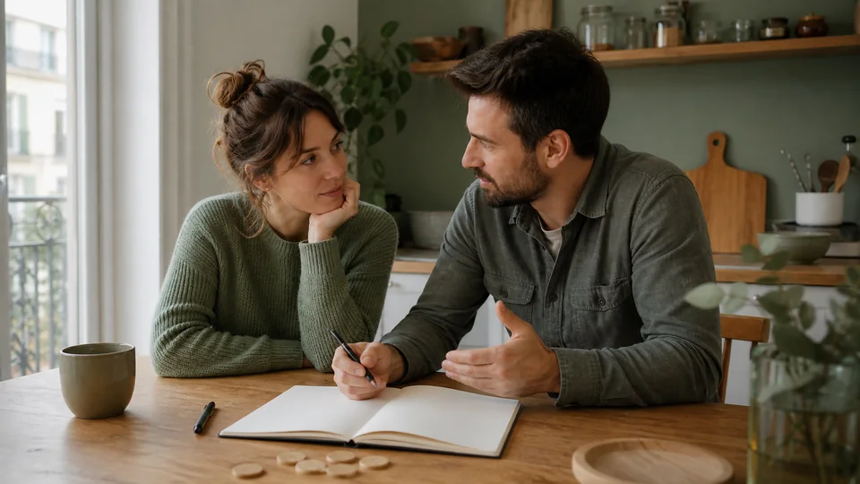 Un couple discute de ses projets et de son budget