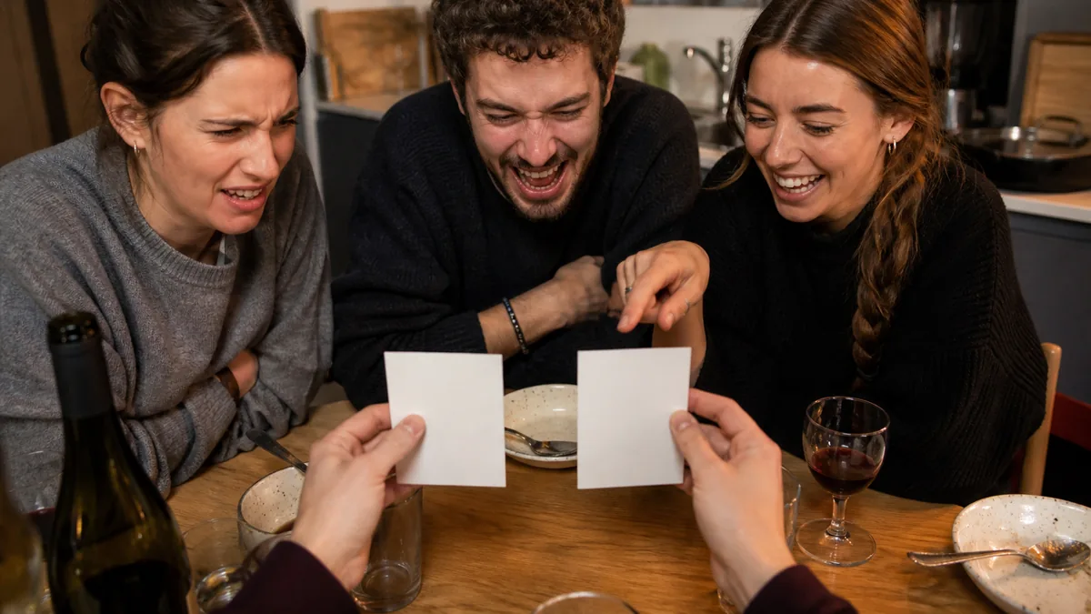 Joueurs comparant leurs cartes de réponse vrai ou faux