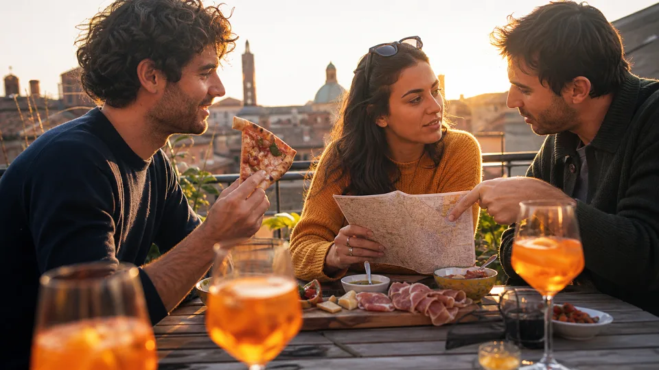 Amici scelgono tra cibo e viaggio