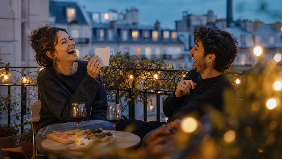 Un couple rit pendant une partie