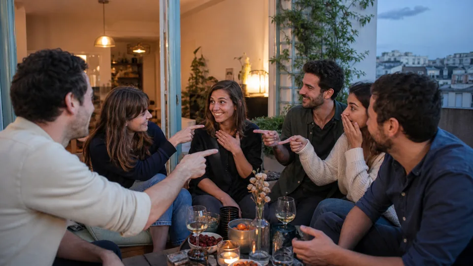 Amis riant pendant une soirée de questions