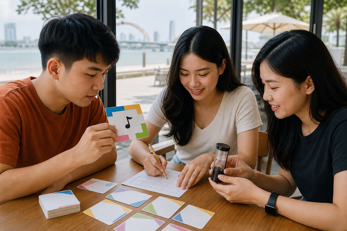 Nhóm bạn thảo luận câu hỏi âm nhạc