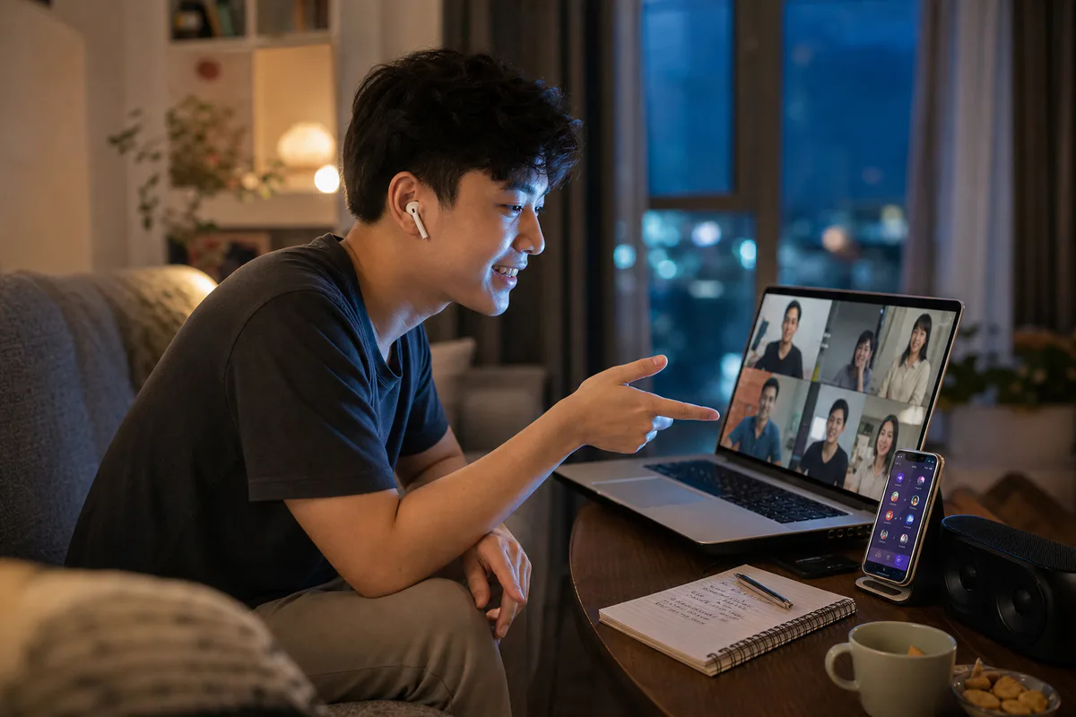 Nhóm bạn chơi quiz âm nhạc online trên điện thoại