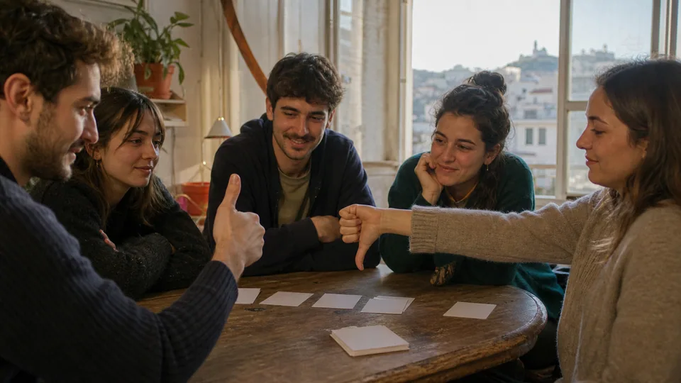 Amis montrant leurs choix pendant un quiz