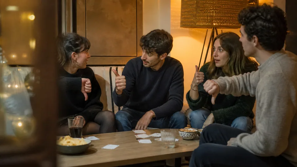 Groupe votant vrai ou faux avec les pouces