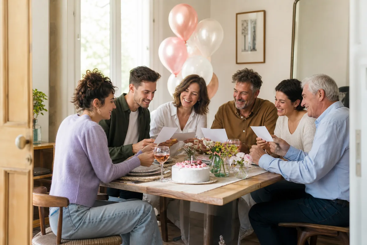 Groupe multigénérationnel jouant à un quiz d’anniversaire