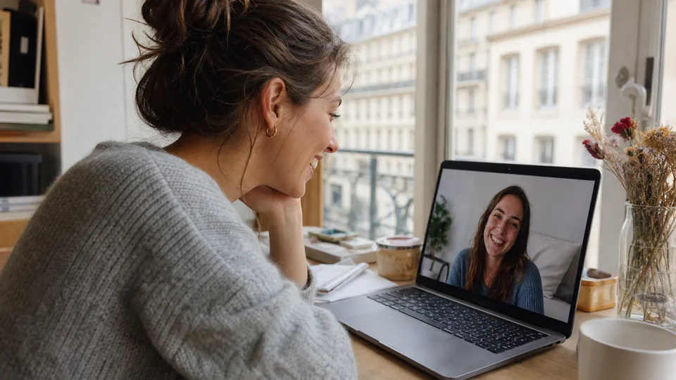 Amies jouant à un quiz BFF pendant un appel vidéo