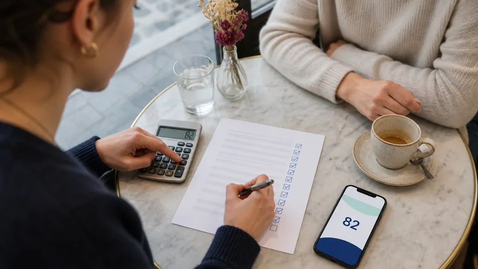 Personne cochant un quiz sur son téléphone à une table