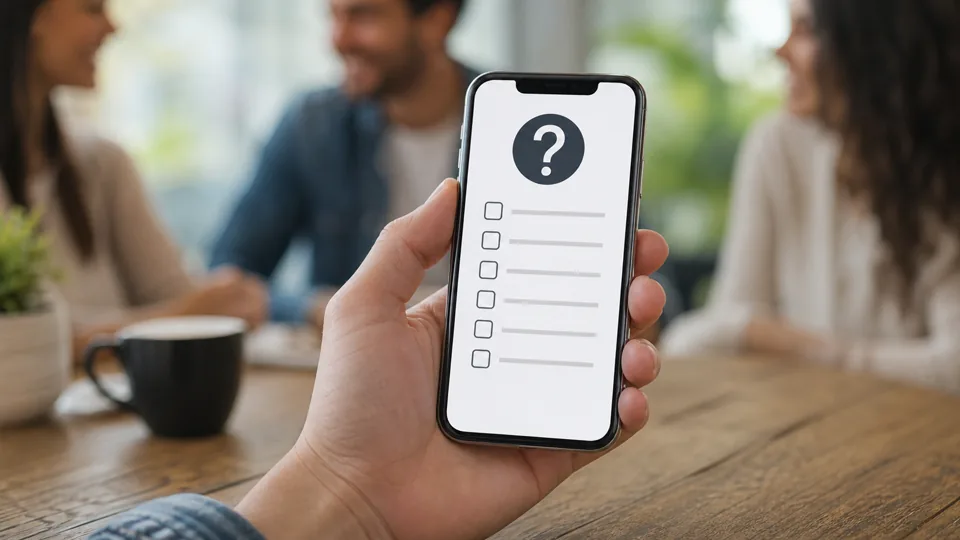 Téléphone affichant un questionnaire à cases cochées