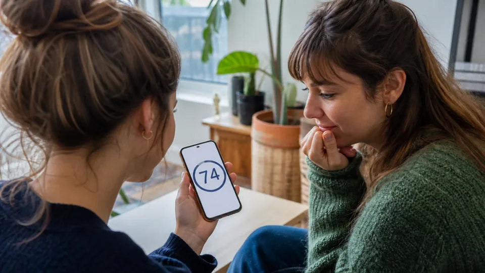 Deux amis observant des résultats de quiz sur un téléphone