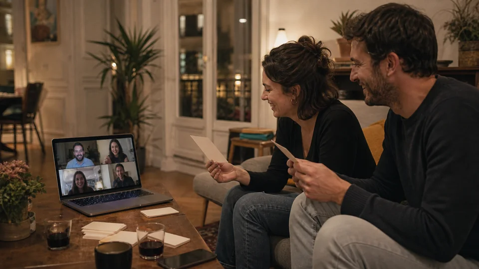 Animatrice partageant un quiz pendant un appel vidéo