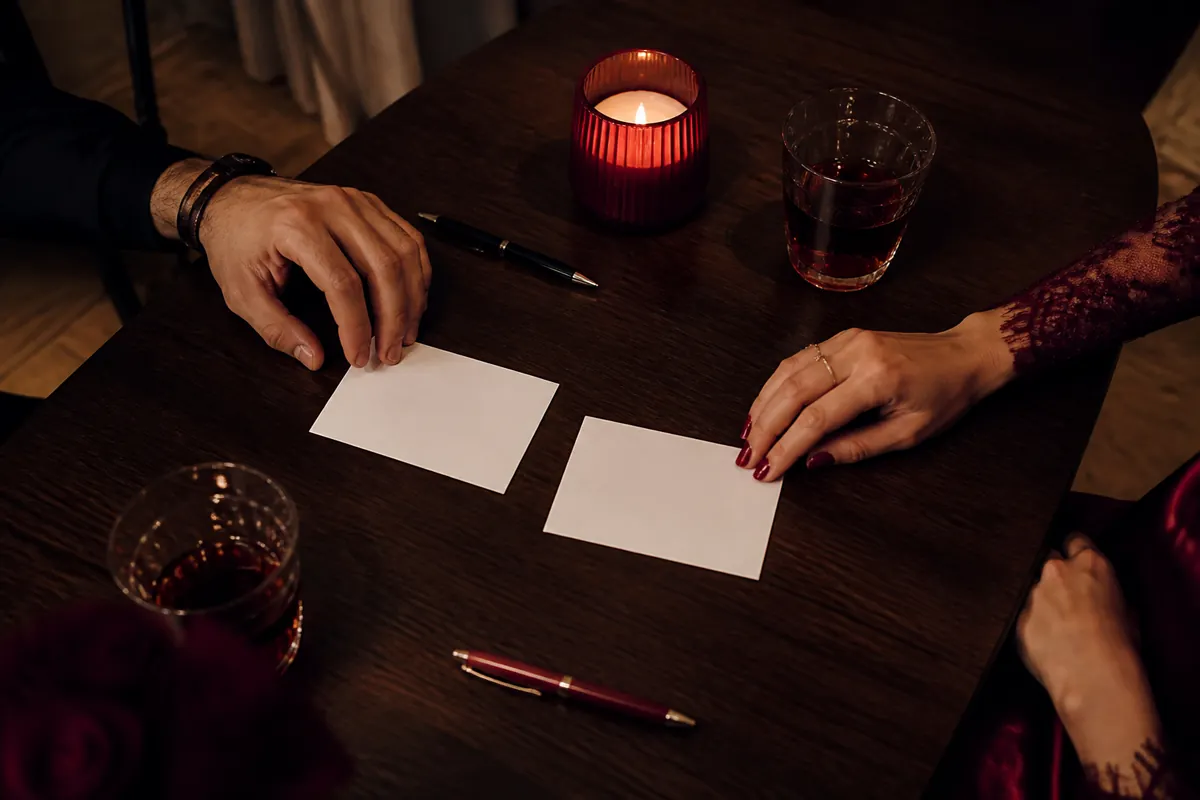 Notes de quiz et bougies sur une table