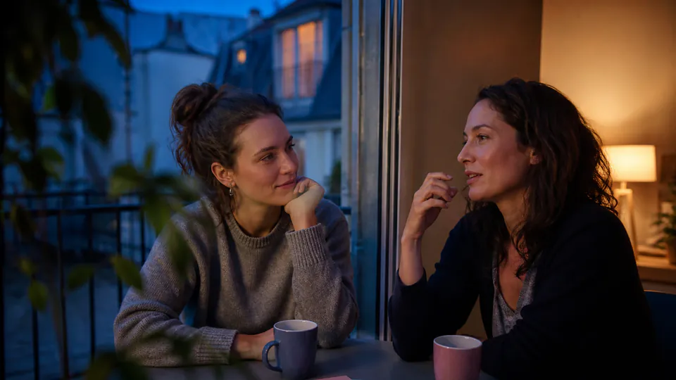 Deux amis réfléchissant à une question personnelle