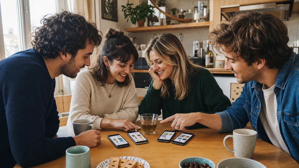 Amis comparant leurs goûts autour d’une table