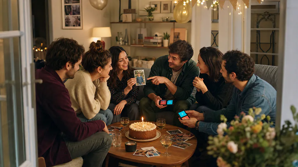 Quiz d’anniversaire projeté devant des amis