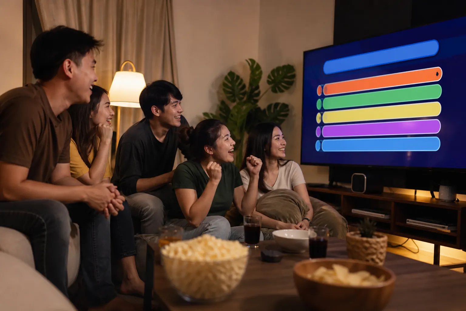 เพื่อนชาวไทยดูคะแนนเกมบนจอใหญ่