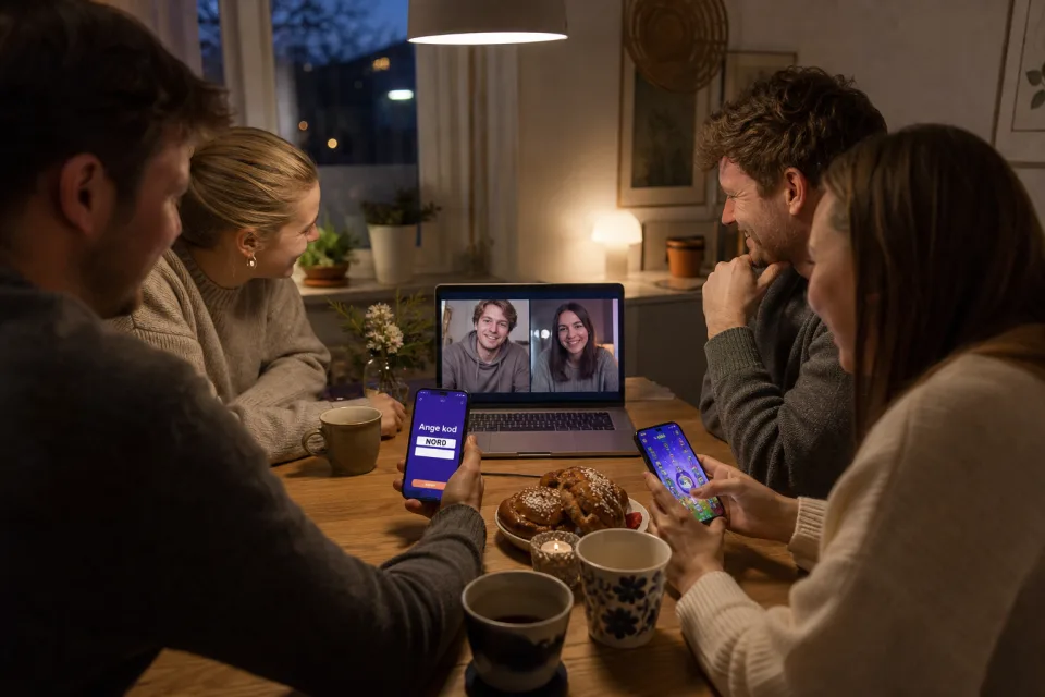 Vänner spelar mobilspel över videosamtal