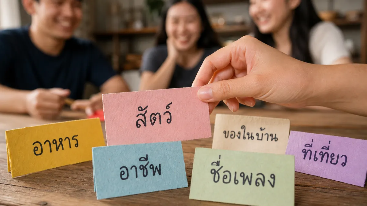 การ์ดหมวดหมู่ภาษาไทยวางเป็นชุด