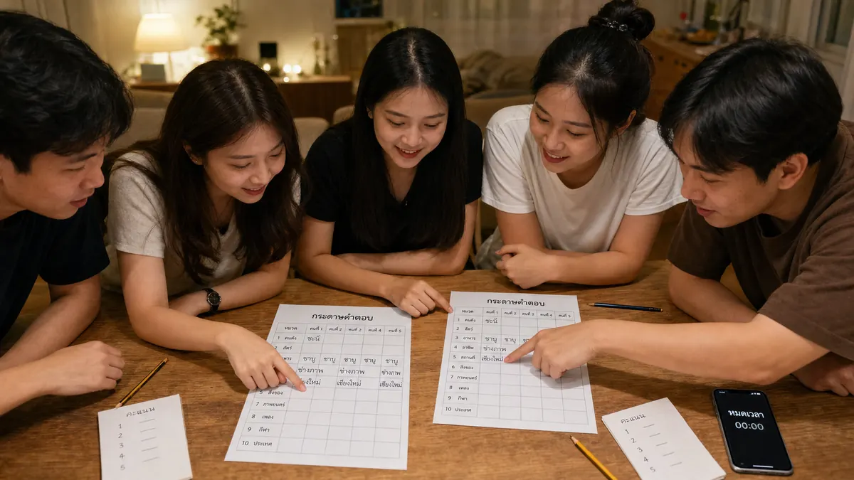 กลุ่มเพื่อนเทียบคำตอบและรวมคะแนน