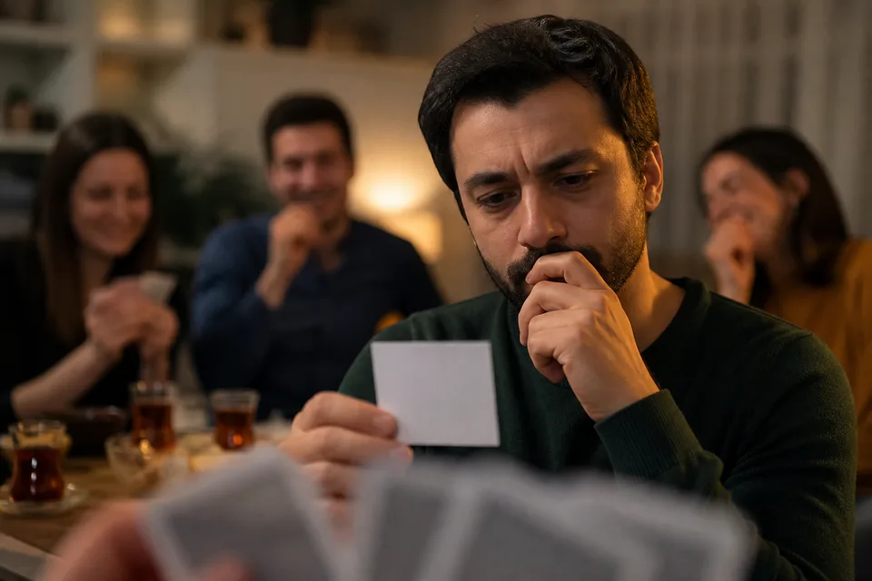 Zor kelime kartını düşünen oyuncu