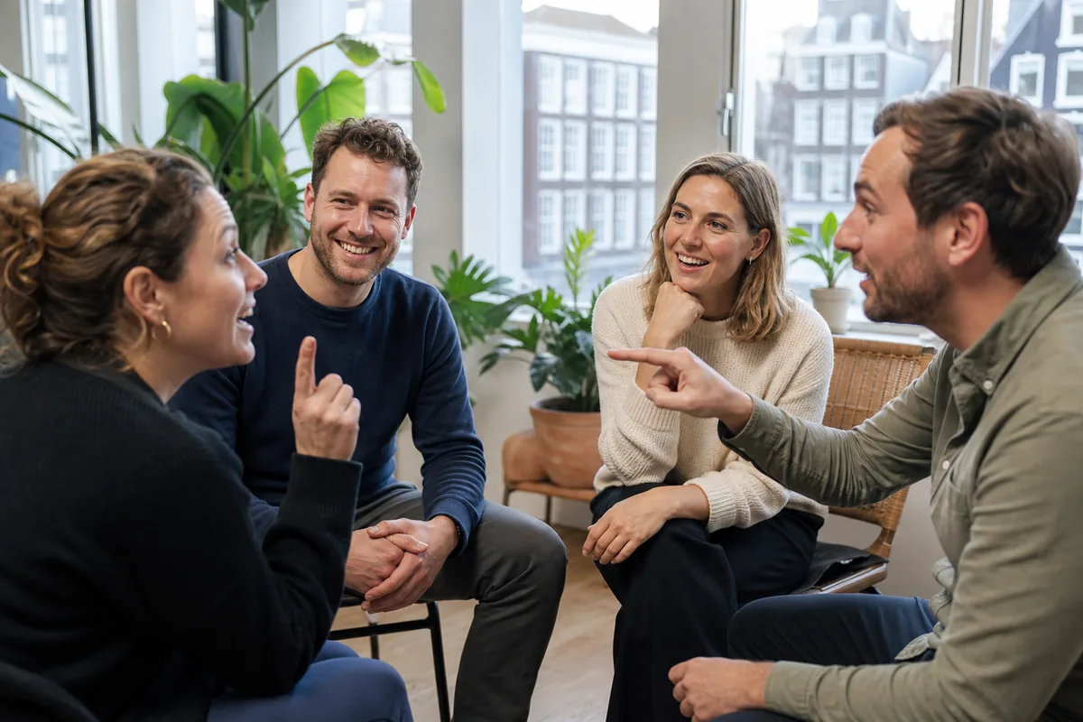 Collega's raden persoonlijke uitspraken tijdens een kennismakingsspel