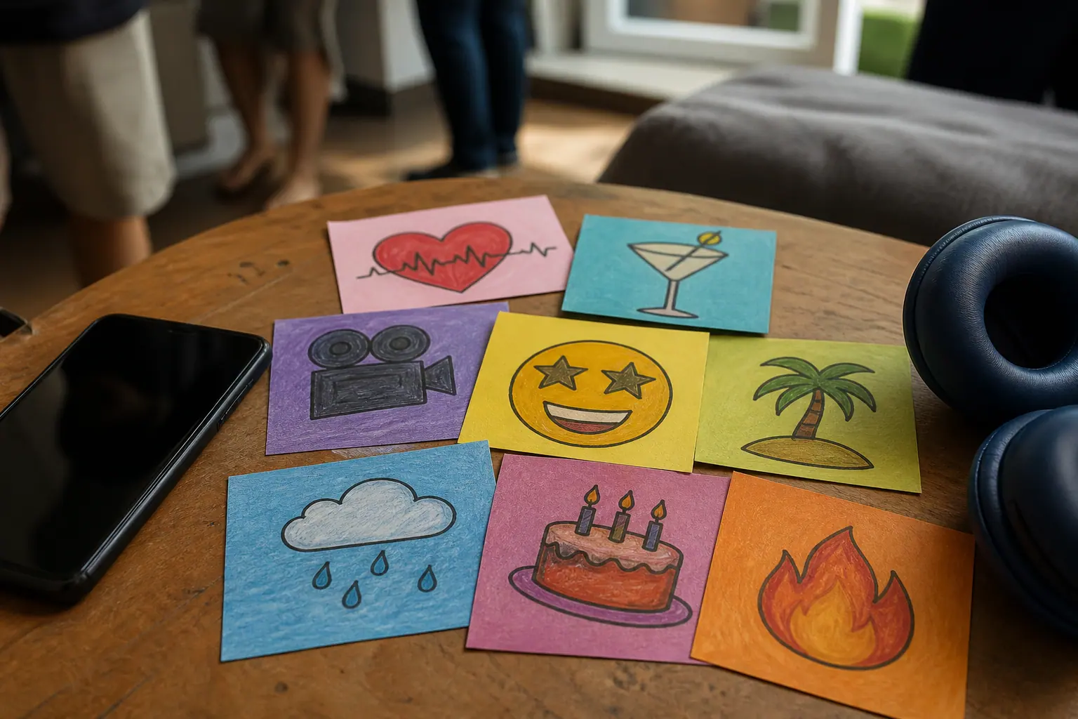 Kartu emoji warna-warni untuk judul lagu