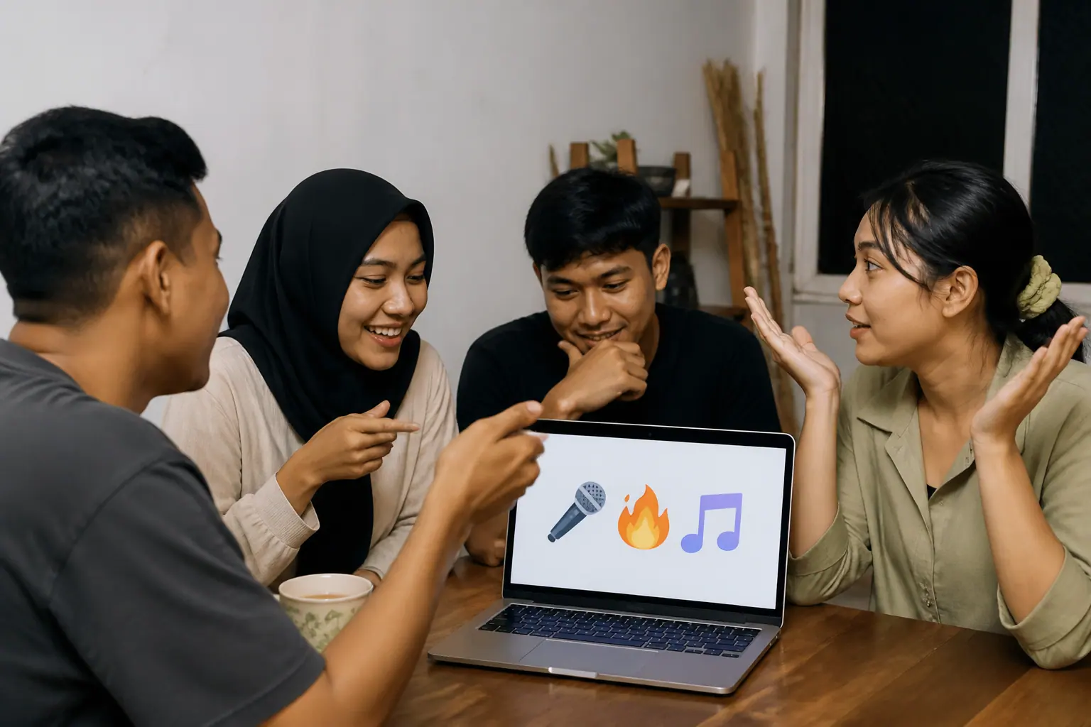 Teman Indonesia bermain kuis musik lewat laptop