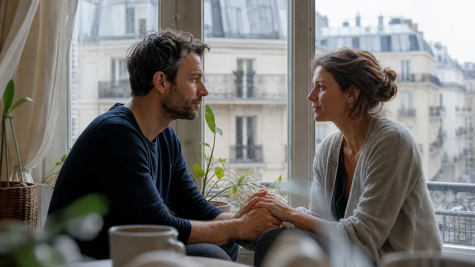 Deux partenaires parlent face à face près d’une fenêtre