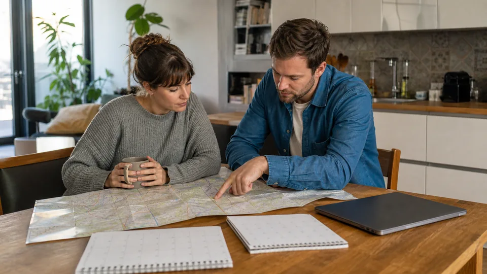 Un couple prépare ses projets autour d’une carte