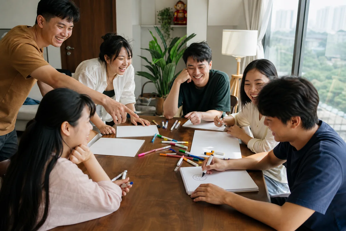 Nhóm bạn Việt Nam chơi vẽ tiếp sức