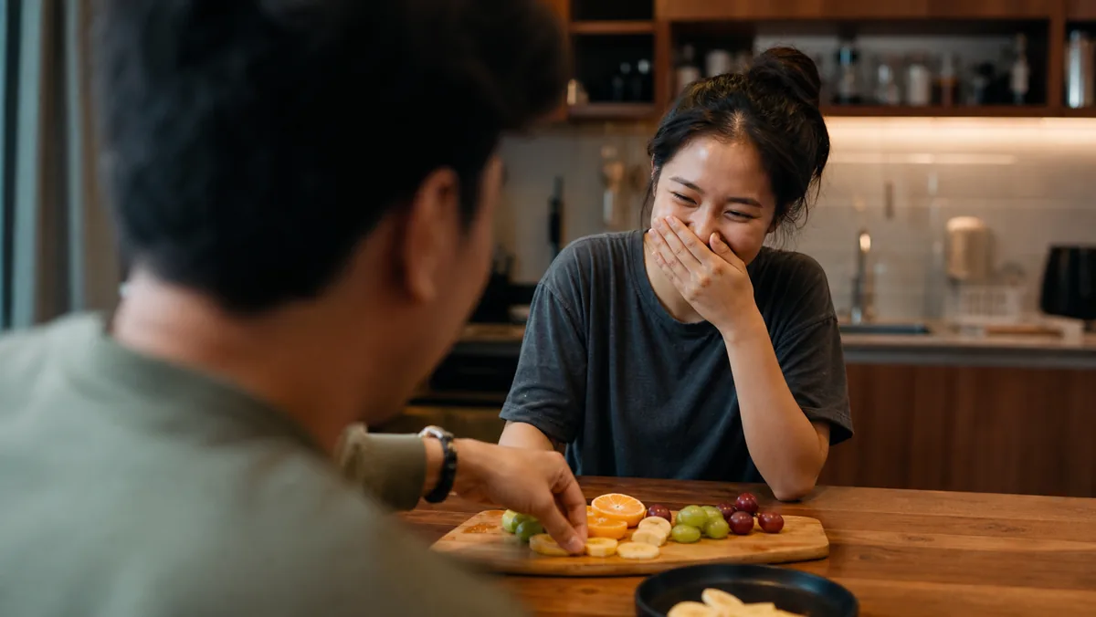 Pasangan menikmati malam kencan di rumah