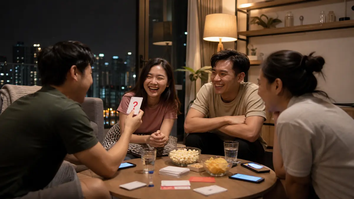 Sekelompok teman Indonesia memainkan Truth or Dare di ruang tamu