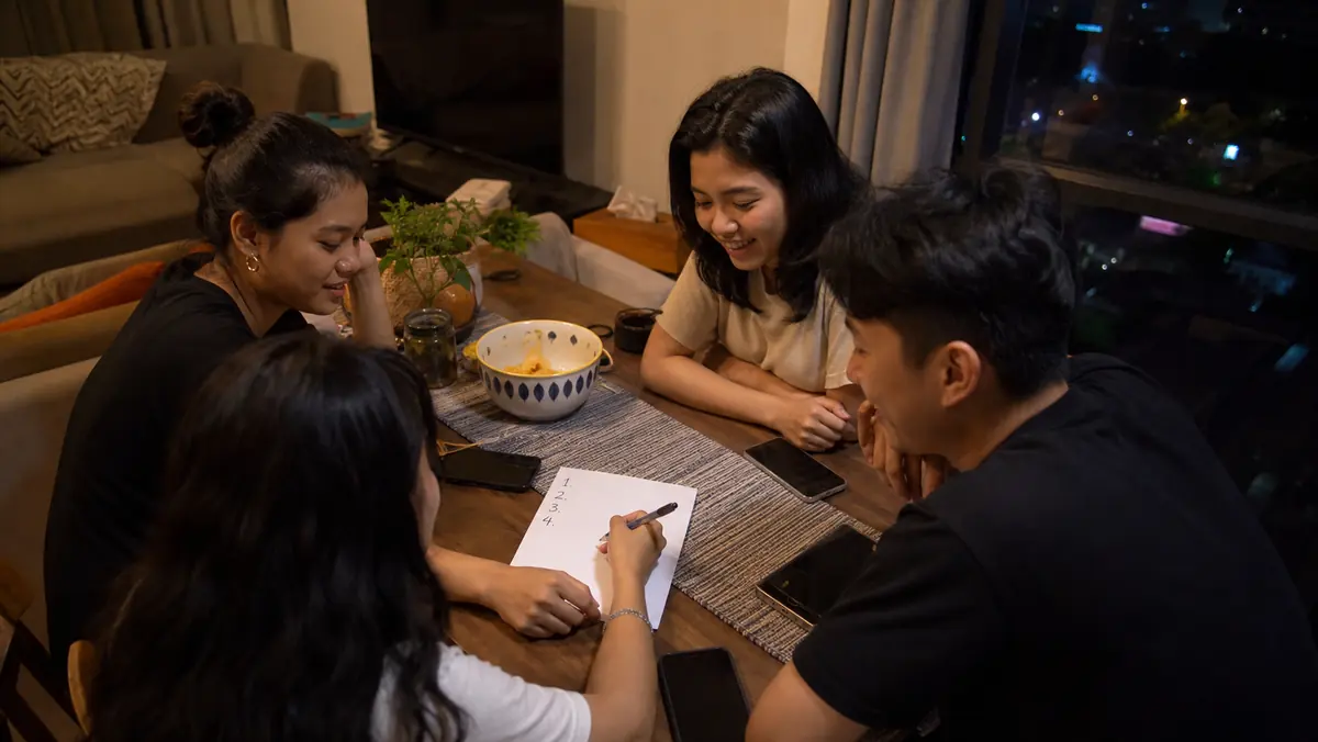 Dua teman melihat aturan Truth or Dare pada ponsel
