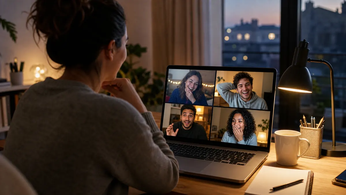 Przyjaciele grają razem przez laptop i telefony