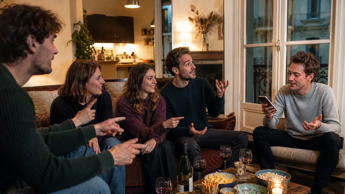 Amis jouant à Tu préfères pendant une soirée