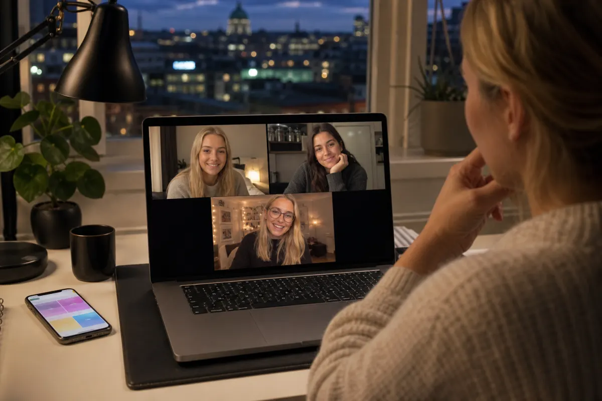 Vänner gör ett quiz på videosamtal