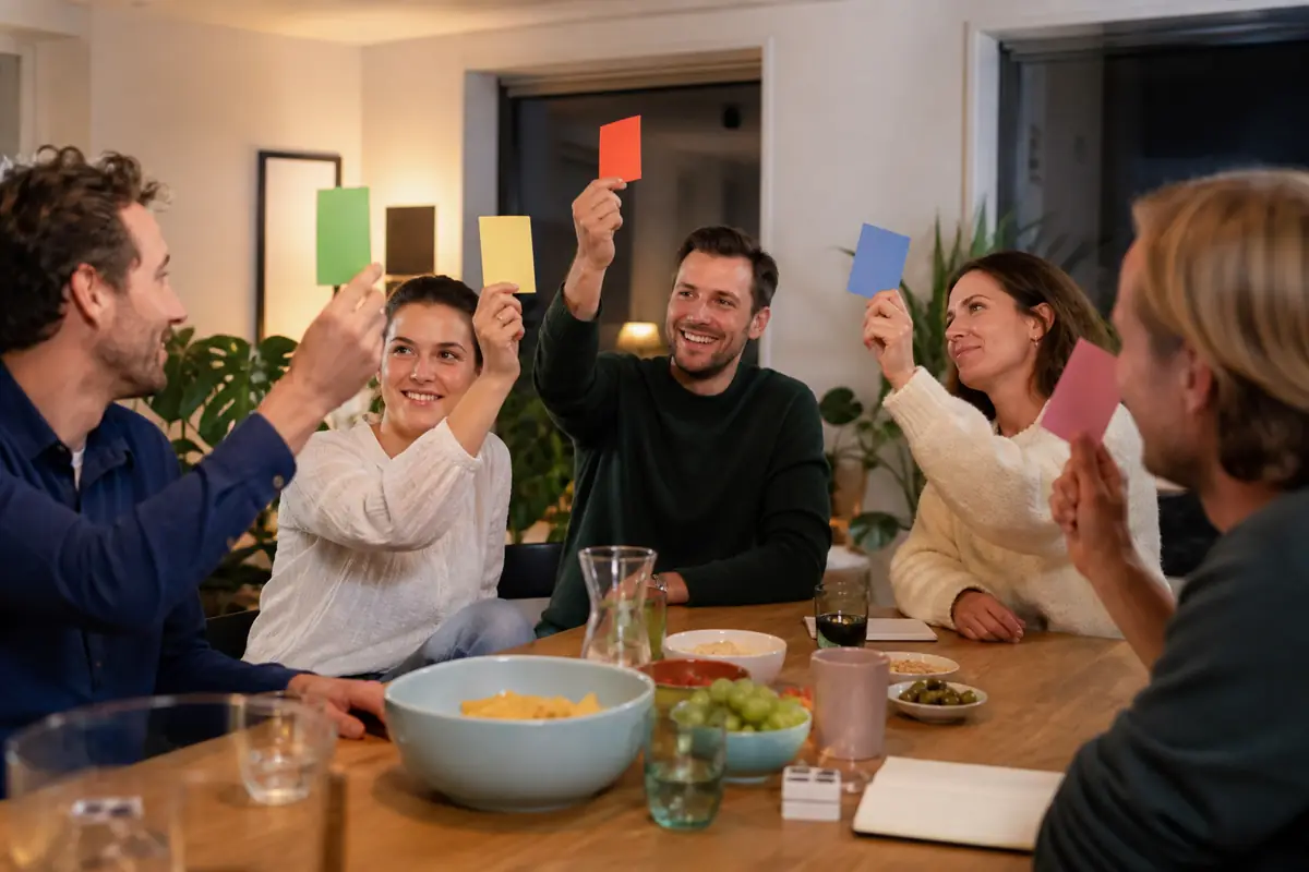 Vriendengroep stemt tijdens een quiz
