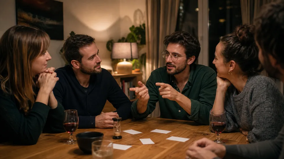 Groupe d’amis français qui discute autour d’un mot secret