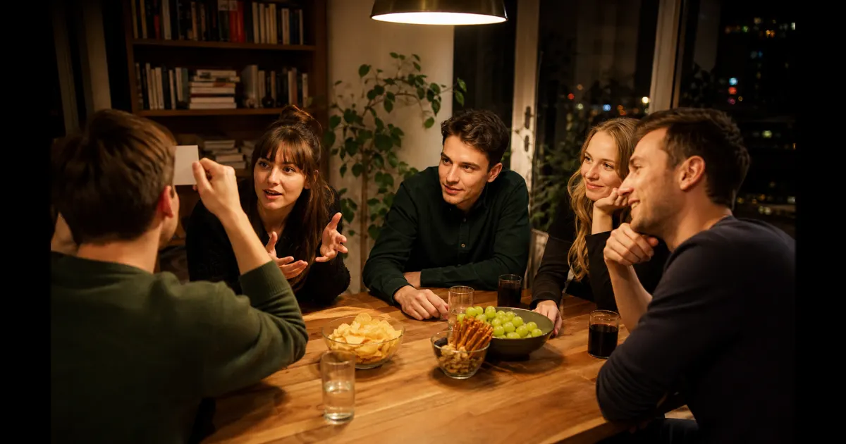Amigos compartiendo respuestas durante un juego de asociación de palabras
