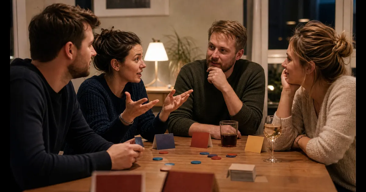 Grupo de amigos eligiendo roles para un juego de palabras