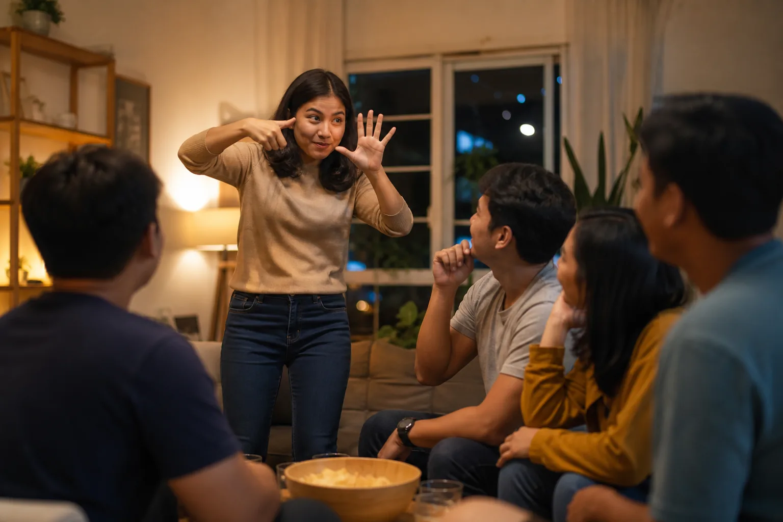 Kelompok teman menebak gerakan lucu