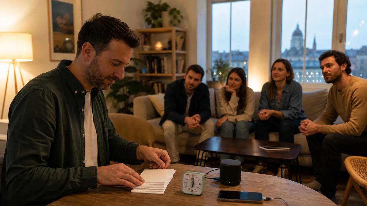Egy házigazda zenei kvízt készít elő barátainak