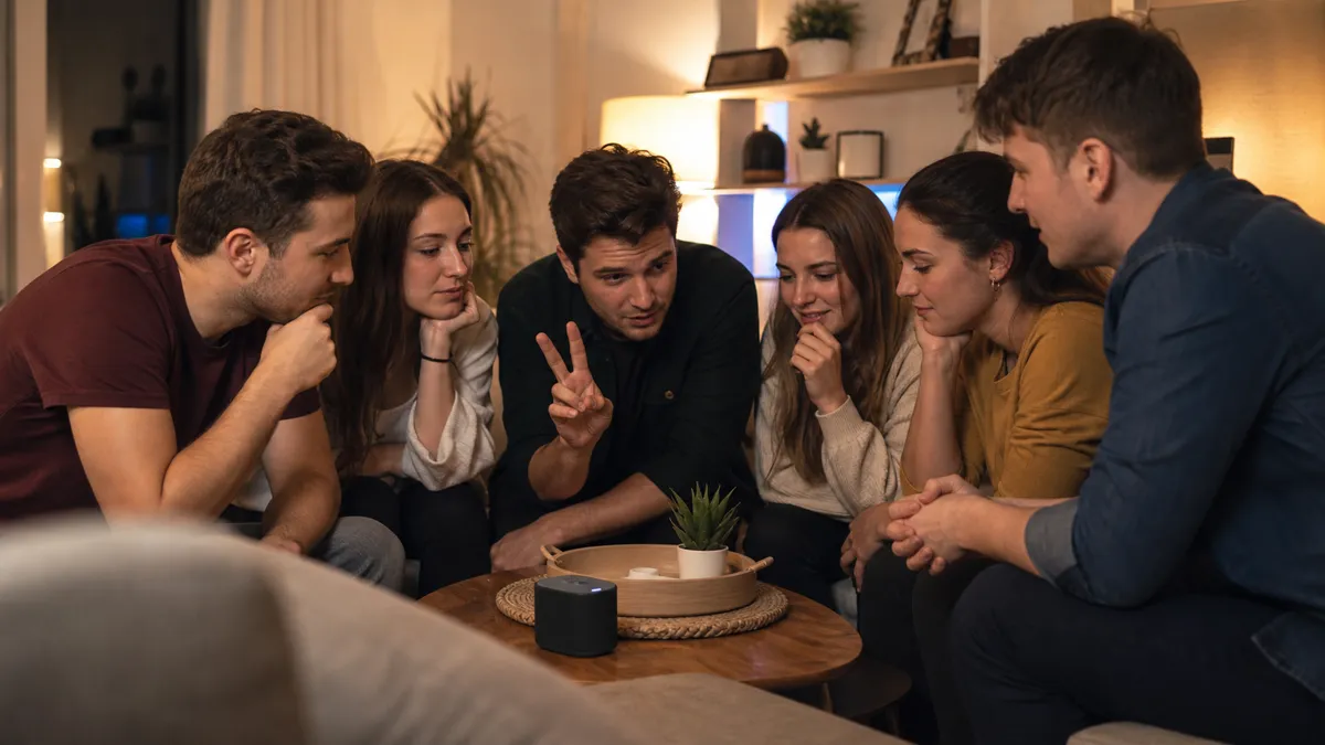 Barátok figyelnek egy rövid zenei részletre