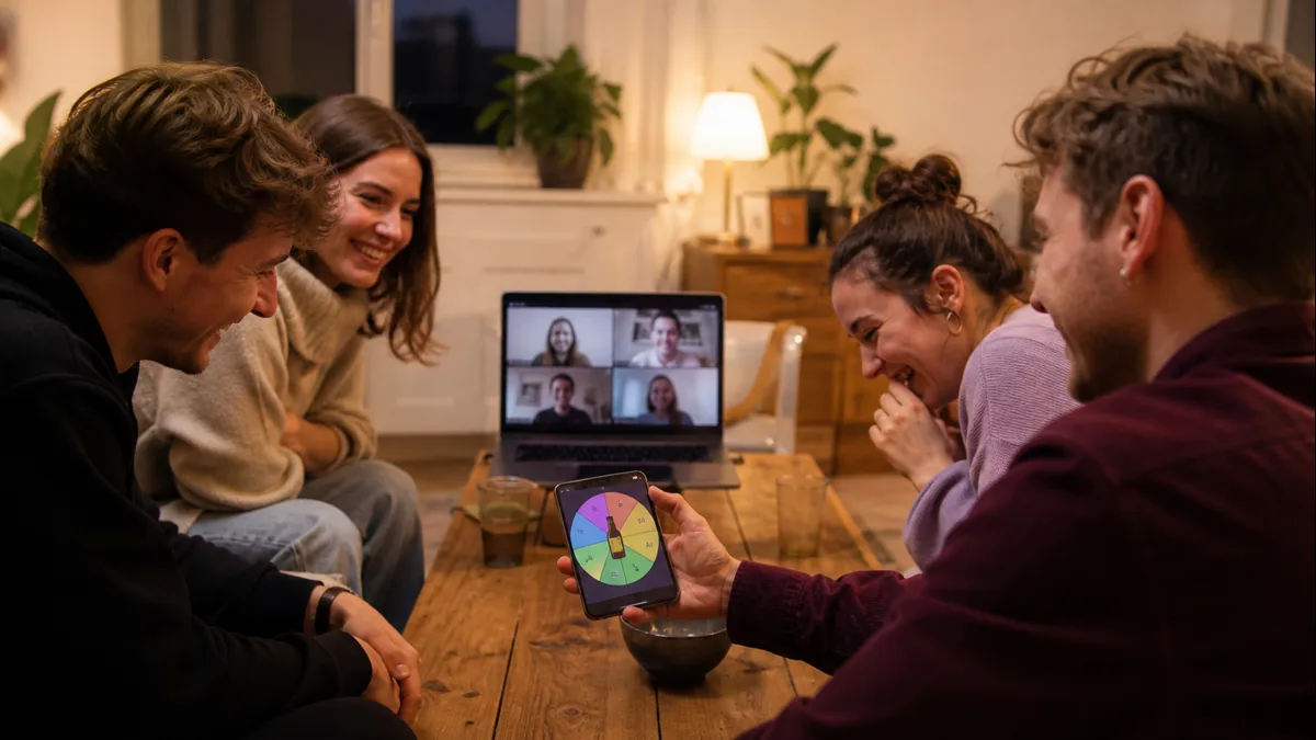 Přátelé se smějí u bezpečné online hry s telefonem