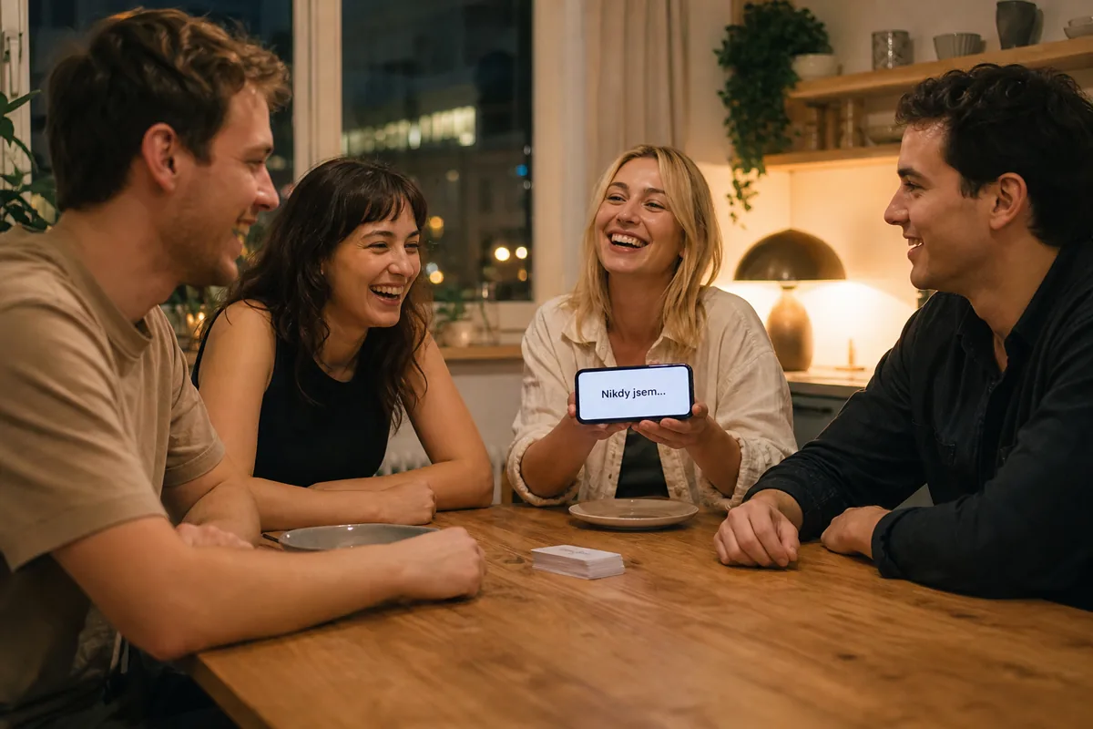 Čeští přátelé hrají Nikdy jsem online u stolu
